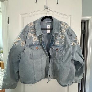 Lane Bryant Light Blue Floral Jean Jacket